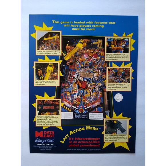 Action Hero Pinball FLYER Unused Vintage Retro Arnold Schwarzenegger 1993 - Picture 5 of 5